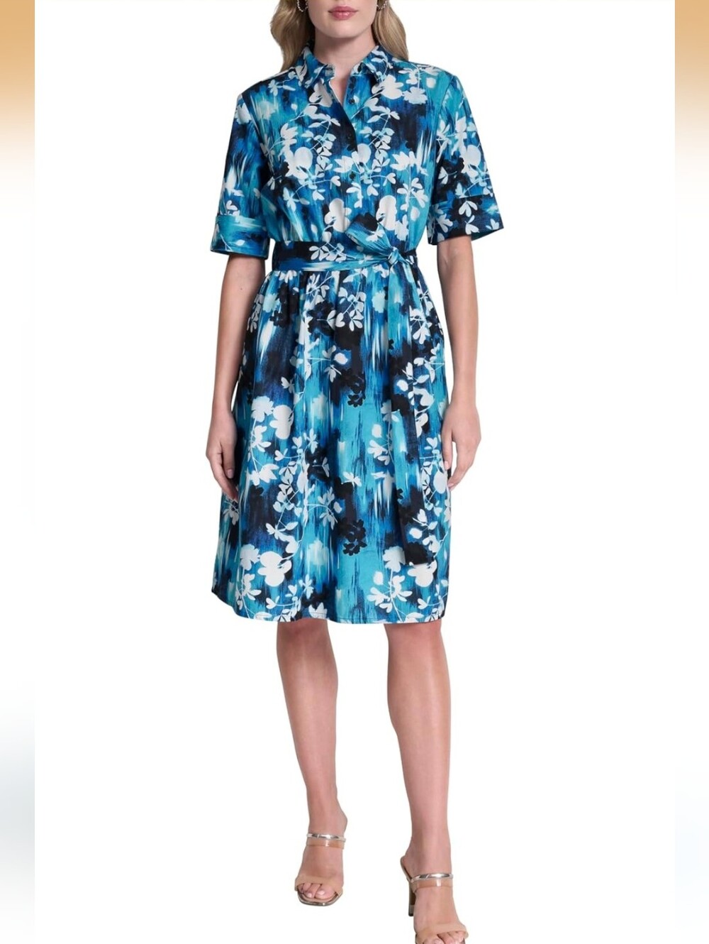 DKNY 100% Cotton Women's Dress 3/4Sleeve Shirtdress Removable Belt, Size 4